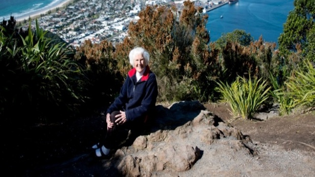 Freda Barrett at the top of the Mount, her second trip in 66 years.