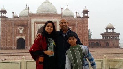 Maumita and Anjan Banerjee with 9-year-old Aryan on a trip before he suffered his devastating injury.