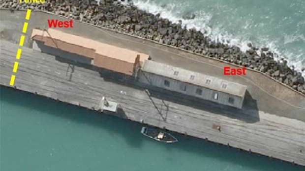Holmes Wharf Boatsheds showing where the fence will be placed