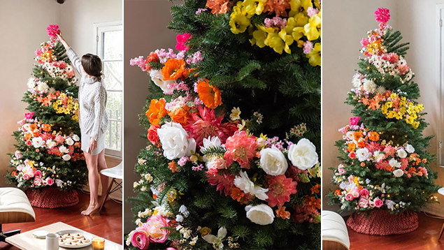 People are decorating their Christmas trees with flowers and the results are beautiful!