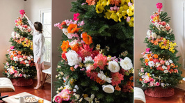 People are decorating their Christmas trees with flowers and the results are beautiful!