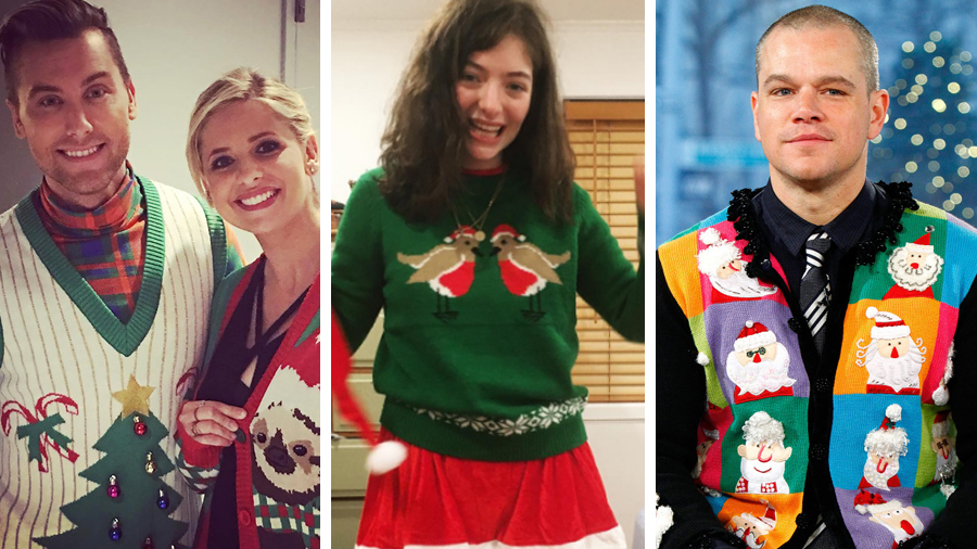 Celebrities show off their best ugly Christmas jumpers