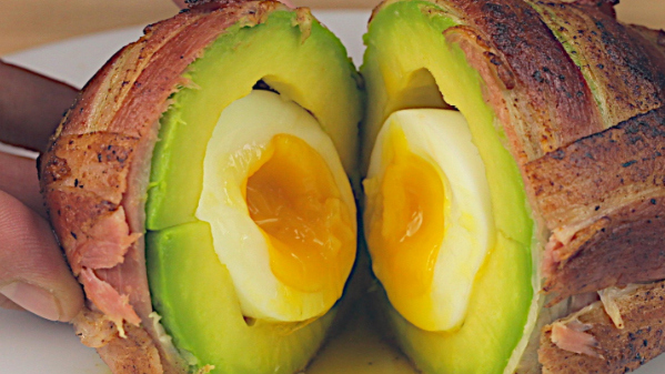 Bacon wrapped avocado eggs recipe