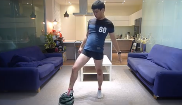 Putting on pants without hands: video