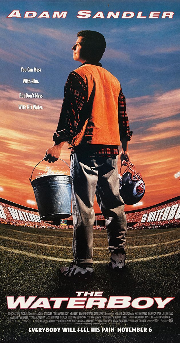 Raised by his overprotective mother, Helen (Kathy Bates), Bobby Boucher Jr. (Adam Sandler) is "The Waterboy" for a successful college football team, but he soon discovers he has a unique tackling ability and becomes a member of the team.
