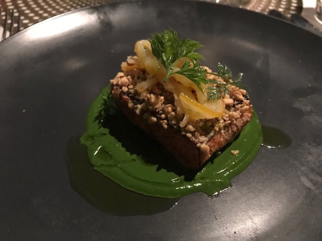 Salmon entree - perfect balance of salty, sour, sweet and rich texture