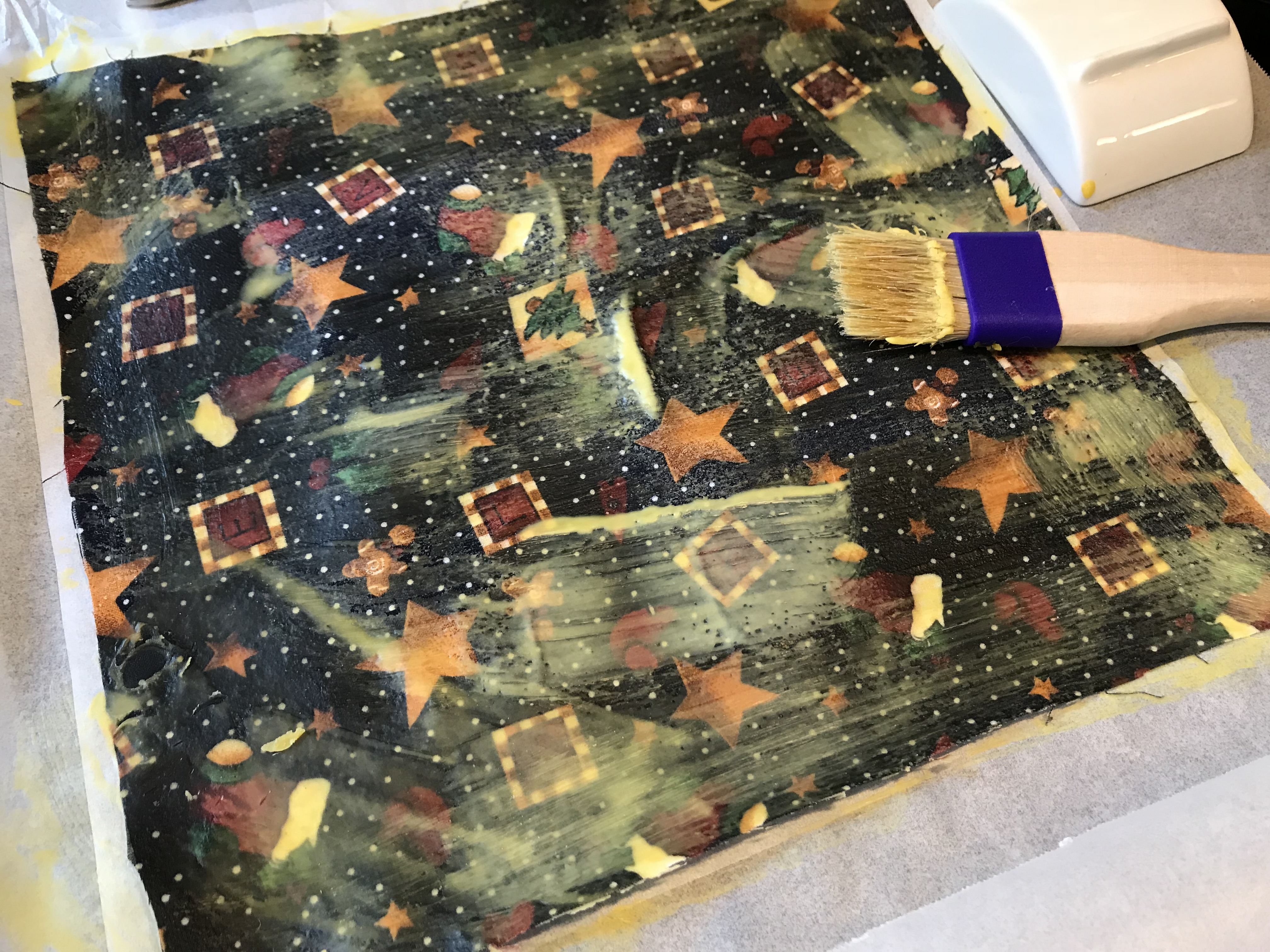 Brushing on the wax, it starts to dry really quickly.