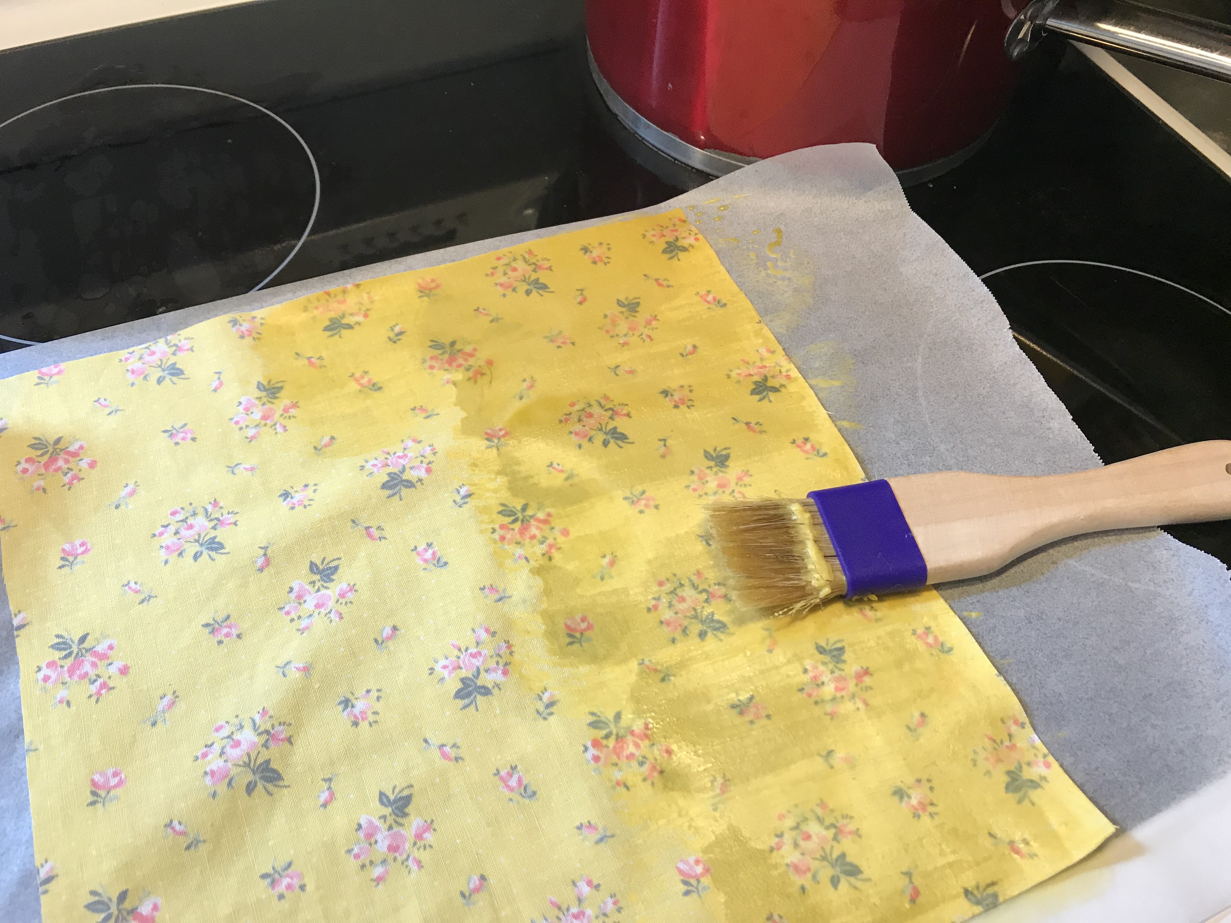 Second sheet while the first one is in the oven - to keep wax melted and get it right through the cloth