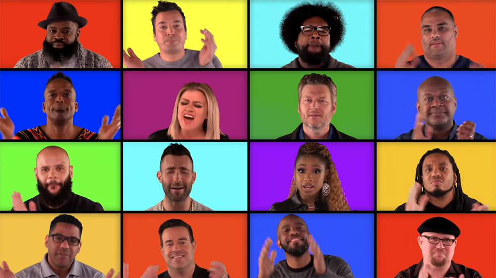 The Voice judges perform stunning a cappella mashup of their biggest hits with Jimmy Fallon