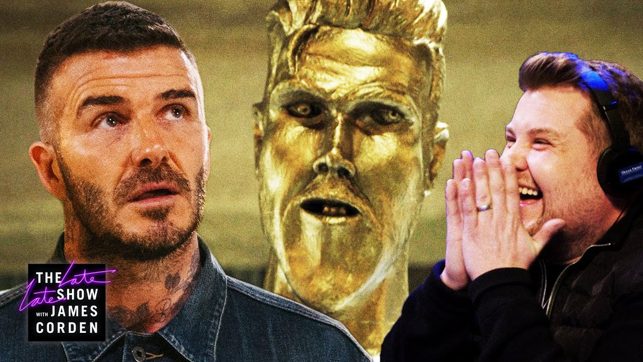 James Corden pranks David Beckham with fake statue unveiling  - and it is HILARIOUS!