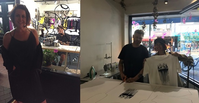 Watching Jay in his window sweatshop, screenprinting and sewing t.shirts to raise funds for Women's Refuge