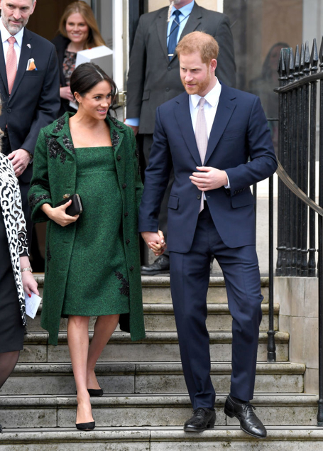 Meghan Markle wearing a matching green coat and dress in March 2019. Photo / Getty