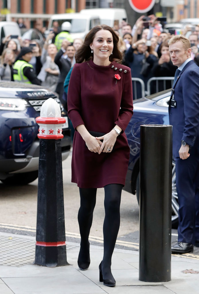 Kate Middleton wearing a maroon Goat dress in November 2017. Photo / Getty