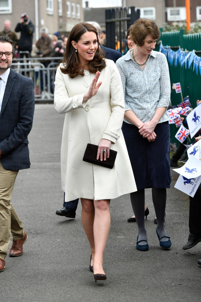 Kate Middleton wearing a white-cream wool coat in March 2018. Photo / Getty