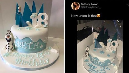 The picture Lauren's mum posted on Facebook and the replica cake. Photo / Twitter