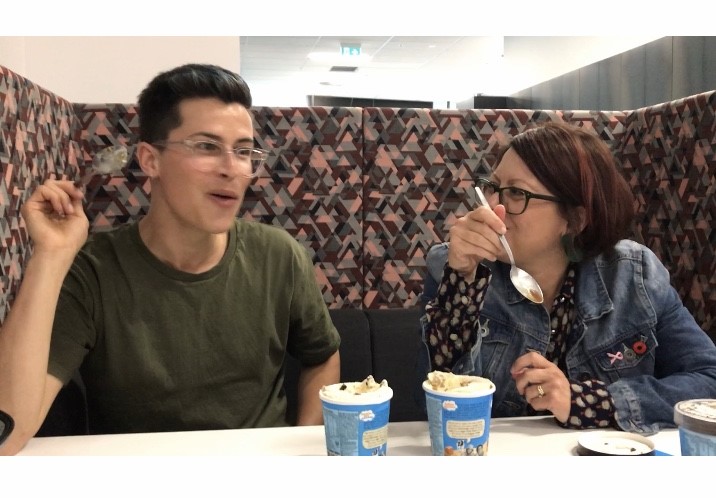 Estelle digs straight for the middle with a Ben & Jerry's delivery