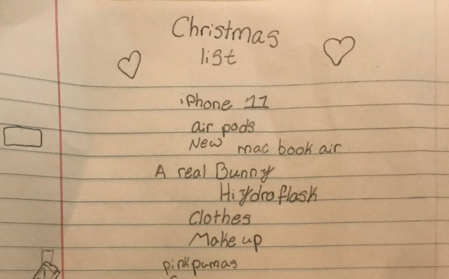 10yearold girl's ridiculous Christmas wish list filled with