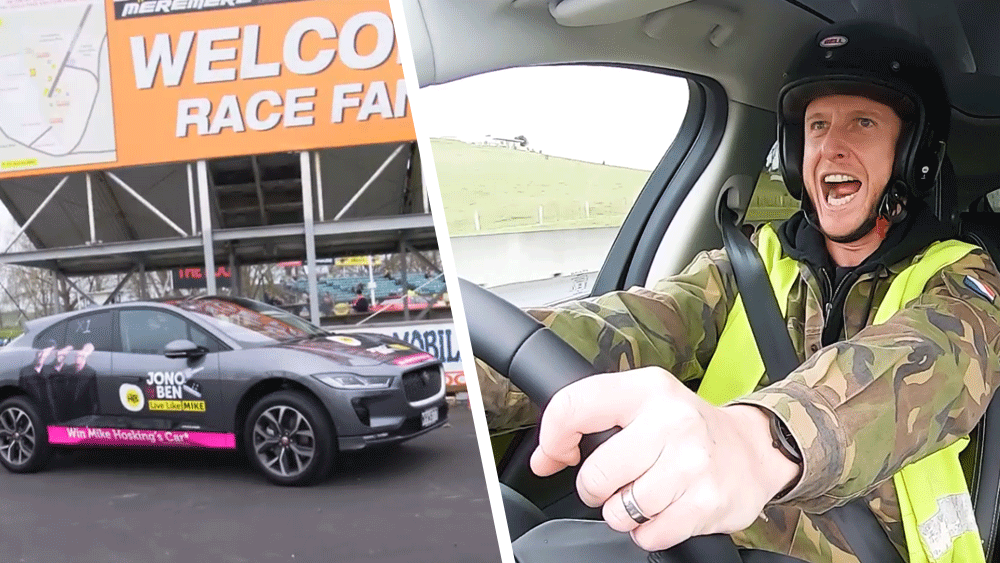 Watch what happened when Jono Pryor took Mike Hosking's Jaguar to the dragway
