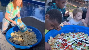 The mum of 12's "nacho" pool has gone viral. Photo / @doughertydozen