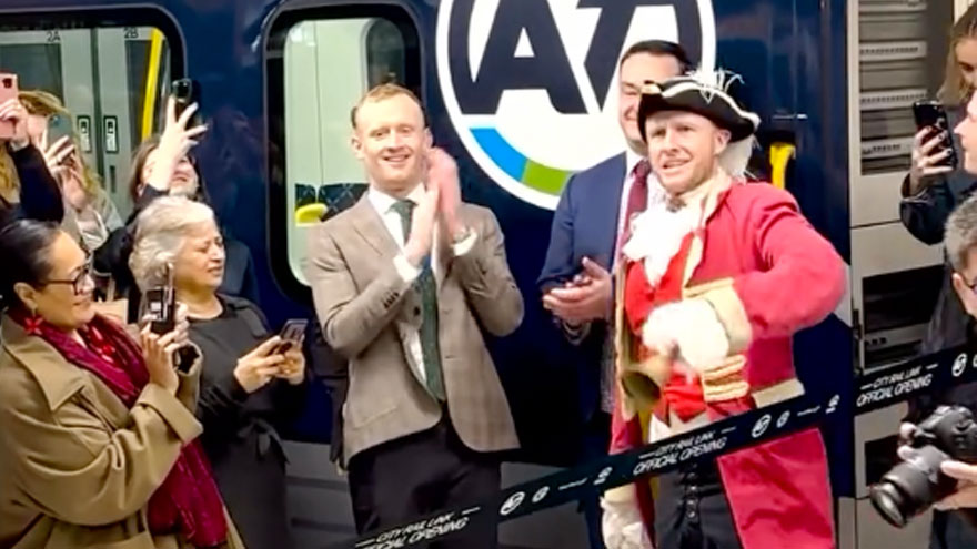 Jono Pryor was the official Town Crier for Auckland's City Rail Link opening ceremony