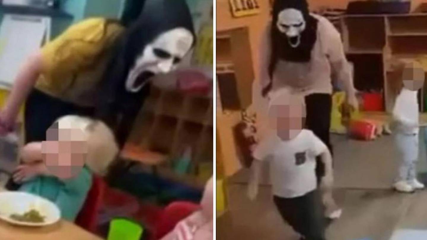 Daycare works fired after being caught on video terrifying toddlers with Halloween mask