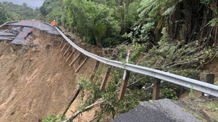 State Highway 25a on the Coromandel Peninsula has completely collapsed near the summit after heavy rain caused widespread slips and damage across the upper North Island. Photo / Waka Kotahi NZ Transport Agency