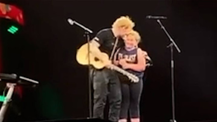 Ed Sheeran pulled Palmerston North 10-year-old Pippa Guerin up on stage to help him sing Galway Girl during his concert at Sky Stadium, Wellington, on February 2, 2023. Photo / Supplied