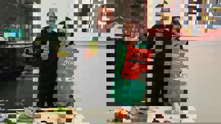 Estelle attempts to control fan-girling while making dinner with chef Michael Van de Elzen