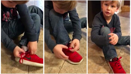 This five-year-old's genius method for tying shoes is going mega viral
