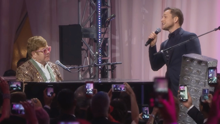 Watch Elton John and Rocketman star Taron Egerton DUET together at Oscars party