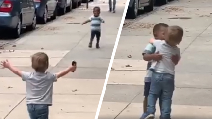 Two-year-old besties run towards each other for big hug after two days apart in adorable video