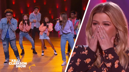 Kelly Clarkson gets blown away by adorable kid acapella group performing a medley of her hits