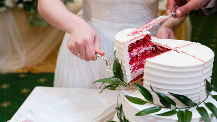 Newlyweds shock their guests with a graphic and gruesome severed head wedding cake
